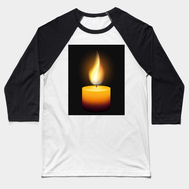 Burning Wax Candle on Black Baseball T-Shirt by devaleta